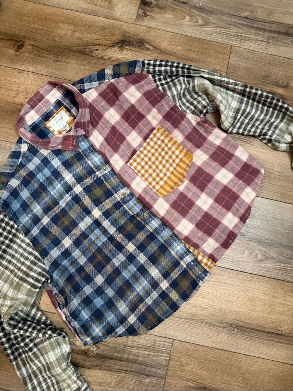 American Eagle Outfitters Multicolor Patchwork flannel Plaid Button-Down Shirt